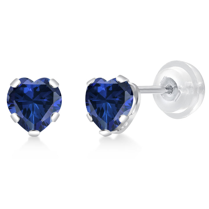 Blue Created Sapphire - September_Earrings in 10K White Gold