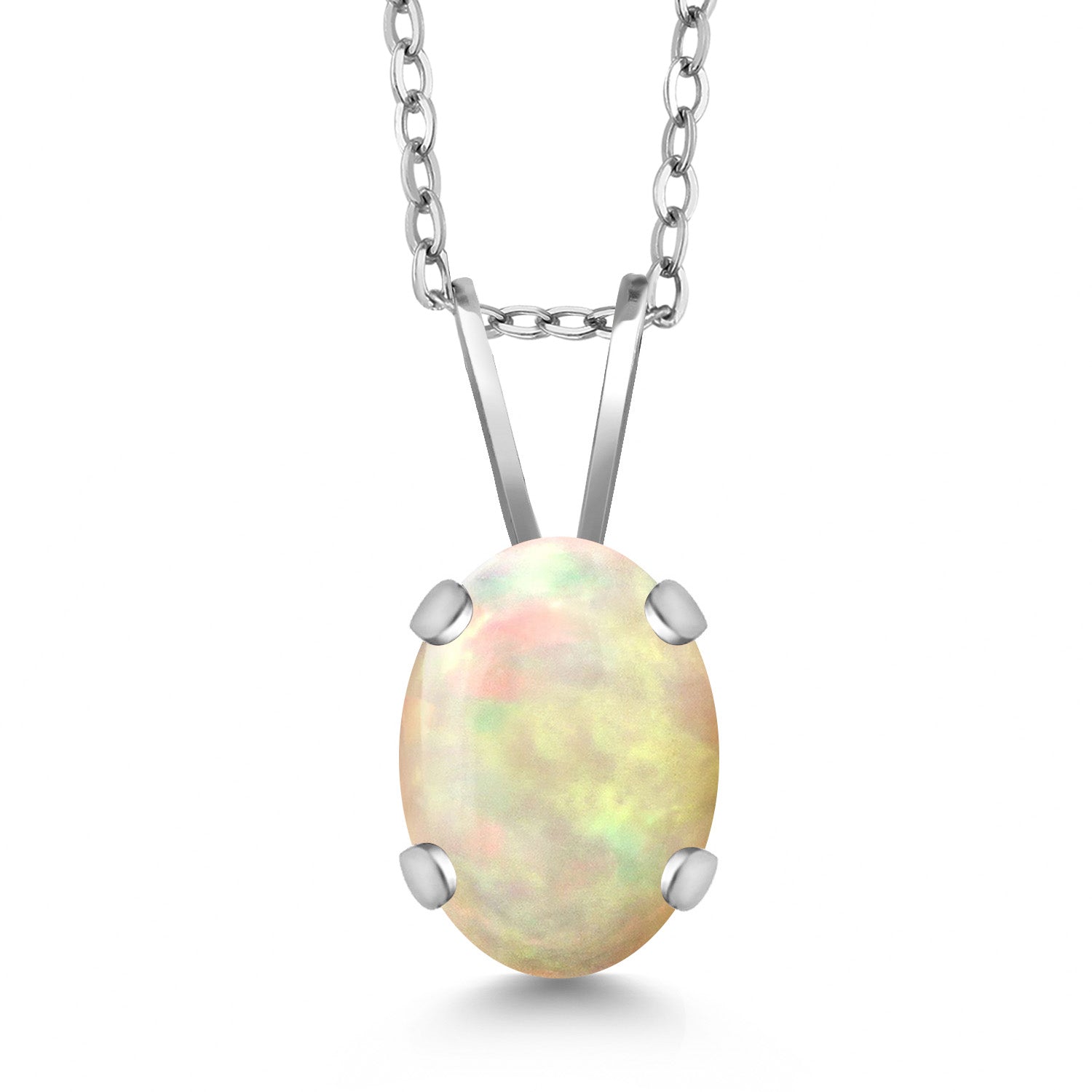 Ethiopian Opal-Cabochon - October_Necklace in 14K White Gold