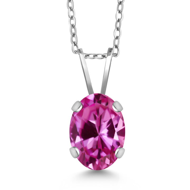 Pink Created Sapphire - September_Necklace in 14K White Gold