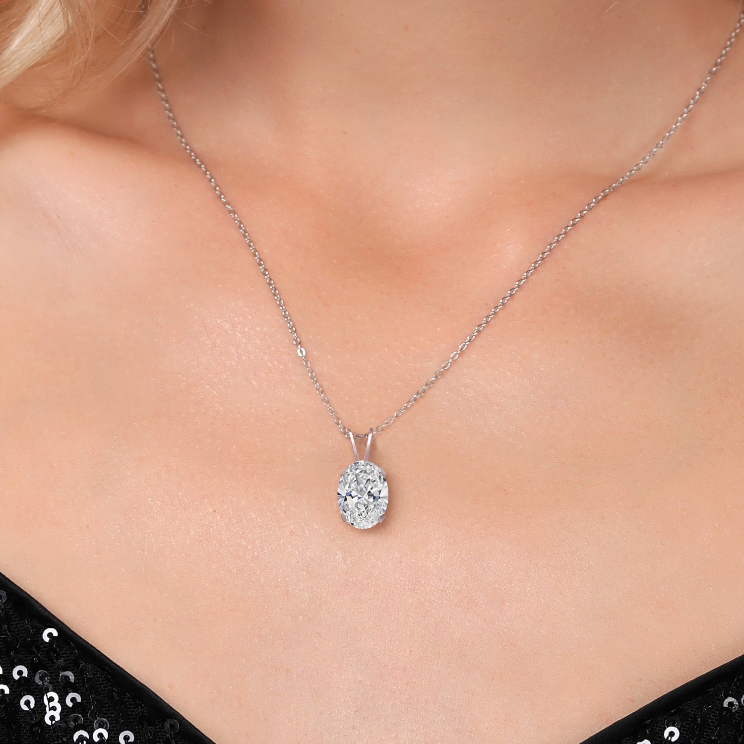 White Lab Grown Diamond - April_Necklace in 14K White Gold