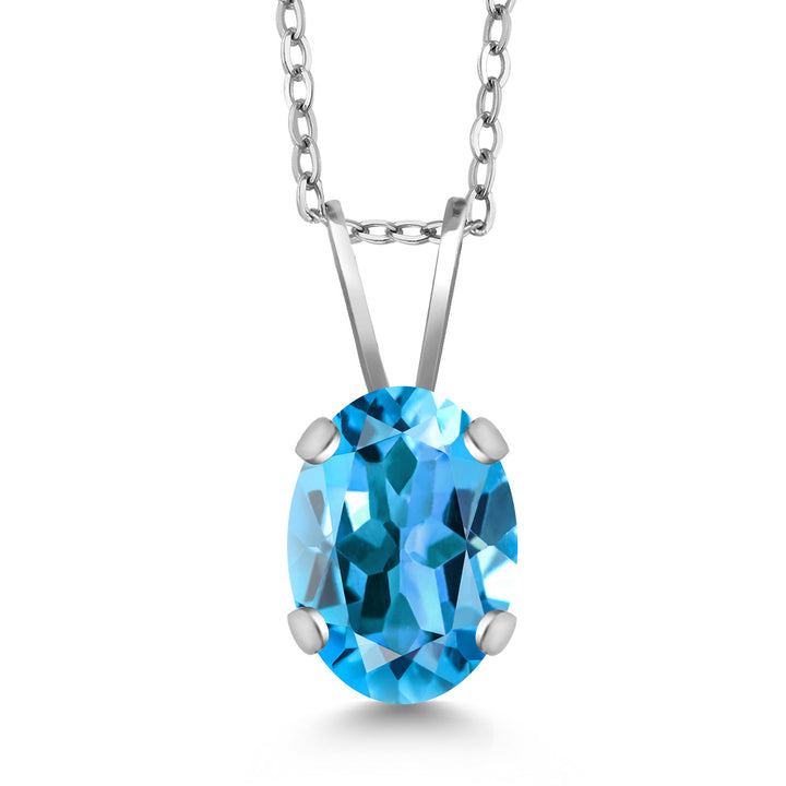 Swiss Blue Topaz - November_Necklace in 14K White Gold