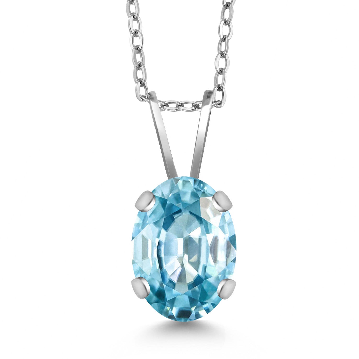 Blue Zircon_Necklace in 14K White Gold