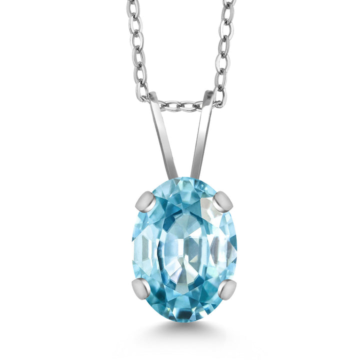 Blue Zircon_Necklace in 14K White Gold