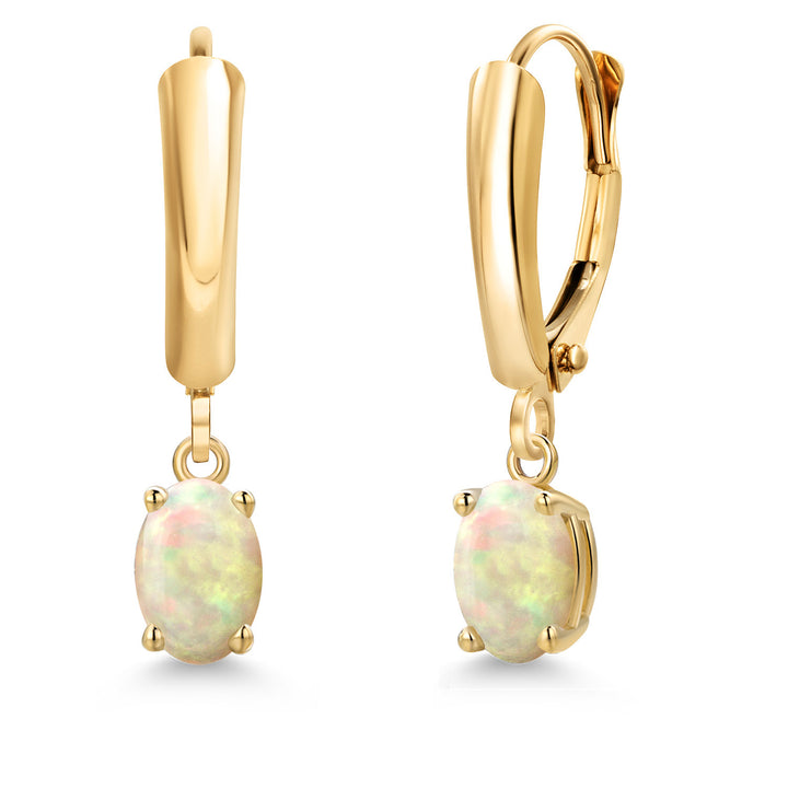 Ethiopian Opal-Cabochon - October_Earrings in 14K Yellow Gold