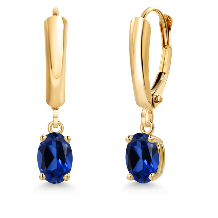 Blue Created Sapphire - September_Earrings in 14K Yellow Gold