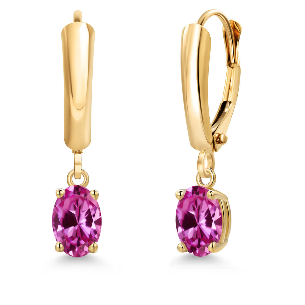 Pink Created Sapphire - September_Earrings in 14K Yellow Gold
