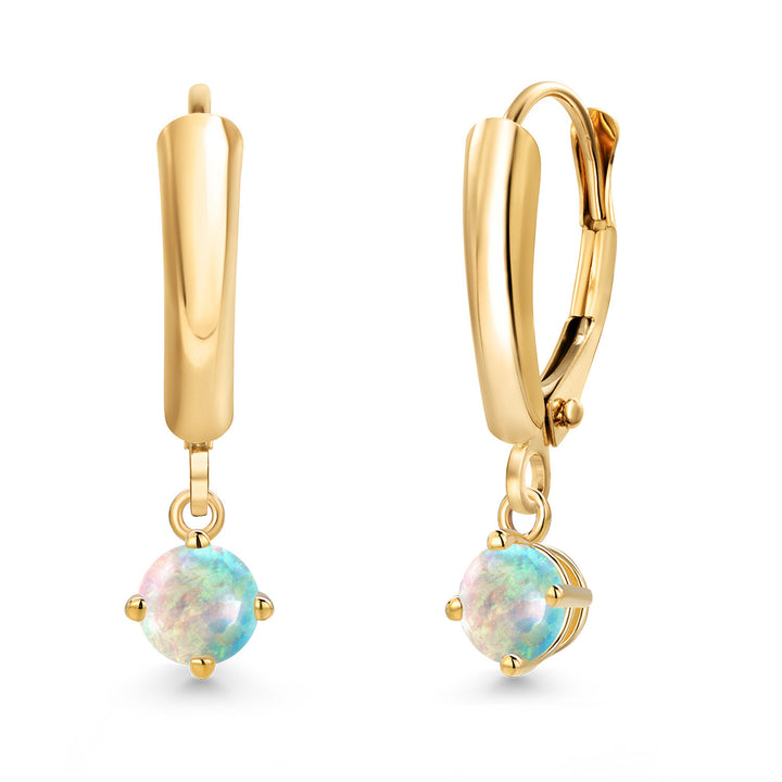 White Simulated Opal-Cabochon - October_Earrings in 14K Yellow Gold