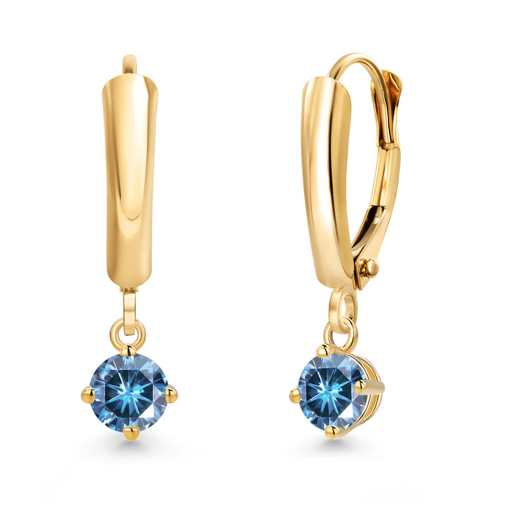 Persian Blue Moissanite - April_Earrings in 14K Yellow Gold