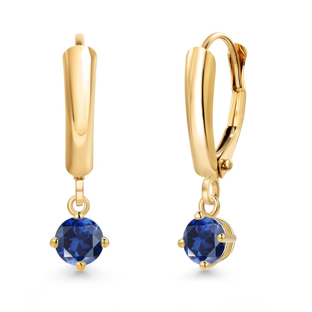 Blue Created Sapphire - September_Earrings in 14K Yellow Gold