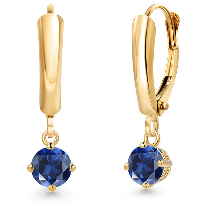 Blue Created Sapphire - September_Earrings in 14K Yellow Gold