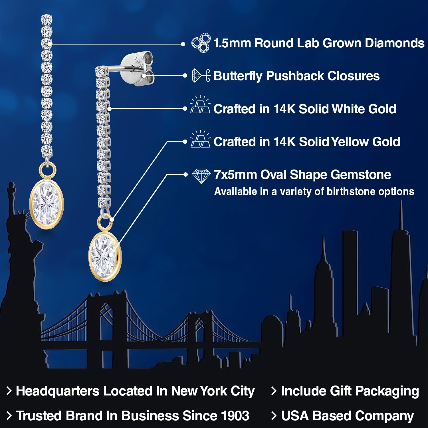 Earrings in 14K Two Tone Gold