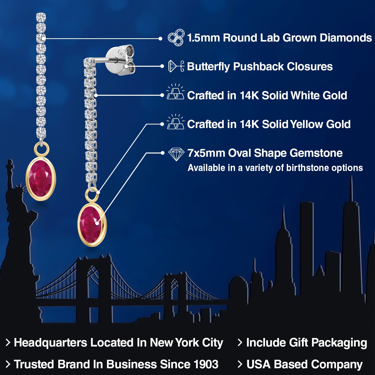 Earrings in 14K Two Tone Gold