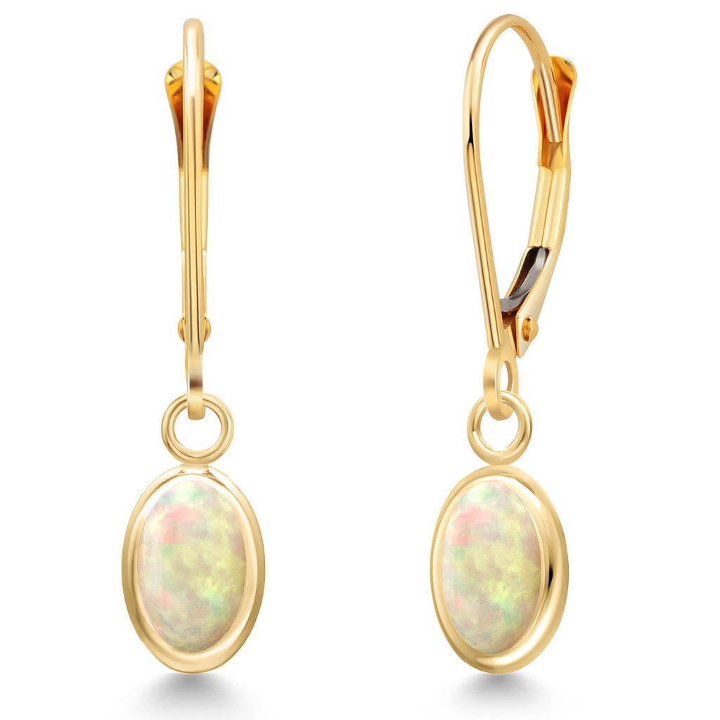 Ethiopian Opal-Cabochon - October_Earrings in 14K Yellow Gold