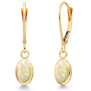 Ethiopian Opal-Cabochon - October_Earrings in 14K Yellow Gold