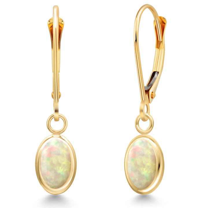 Ethiopian Opal-Cabochon - October_Earrings in 14K Yellow Gold
