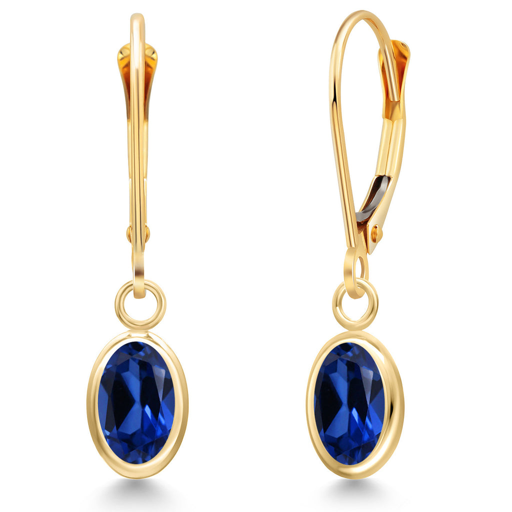 Blue Created Sapphire - September_Earrings in 14K Yellow Gold