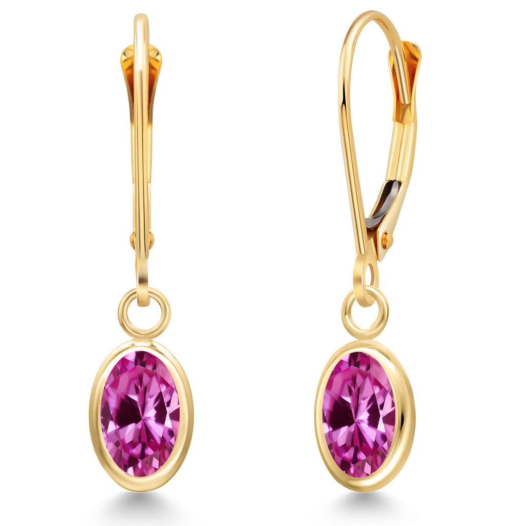 Pink Created Sapphire - September_Earrings in 14K Yellow Gold