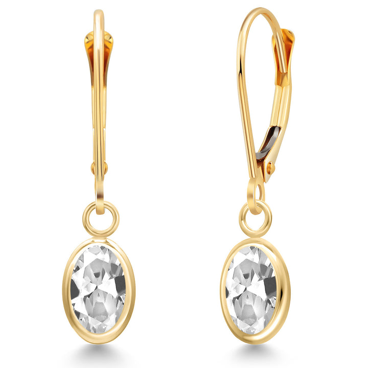 White Created Sapphire - September_Earrings in 14K Yellow Gold