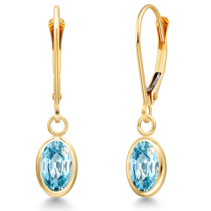 Blue Zircon_Earrings in 14K Yellow Gold