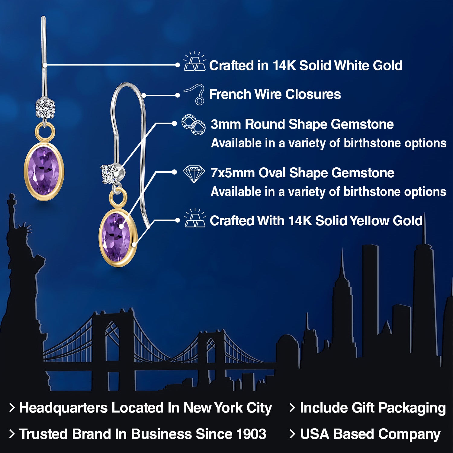 Earrings in 14K Two Tone Gold
