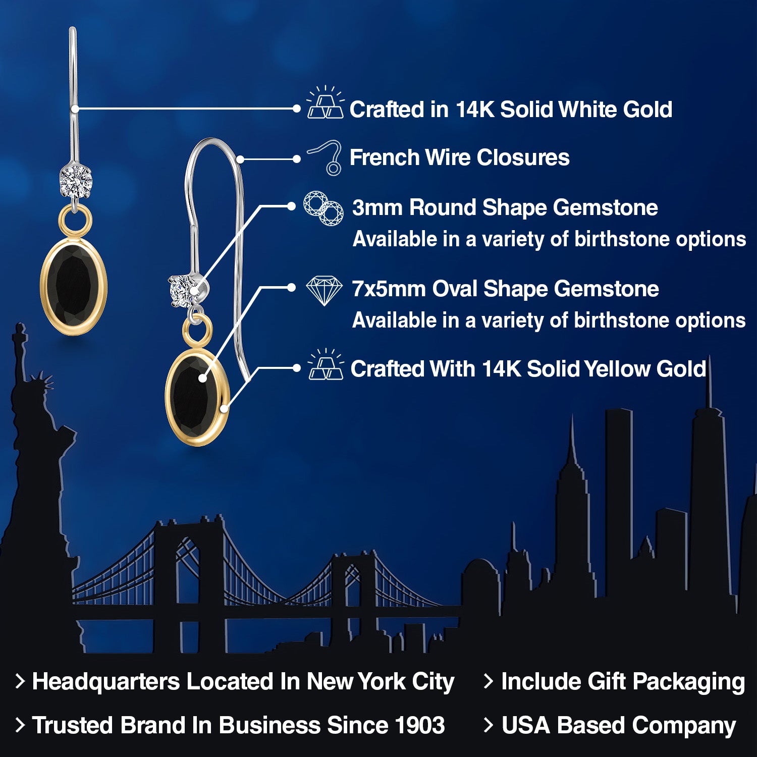 Earrings in 14K Two Tone Gold