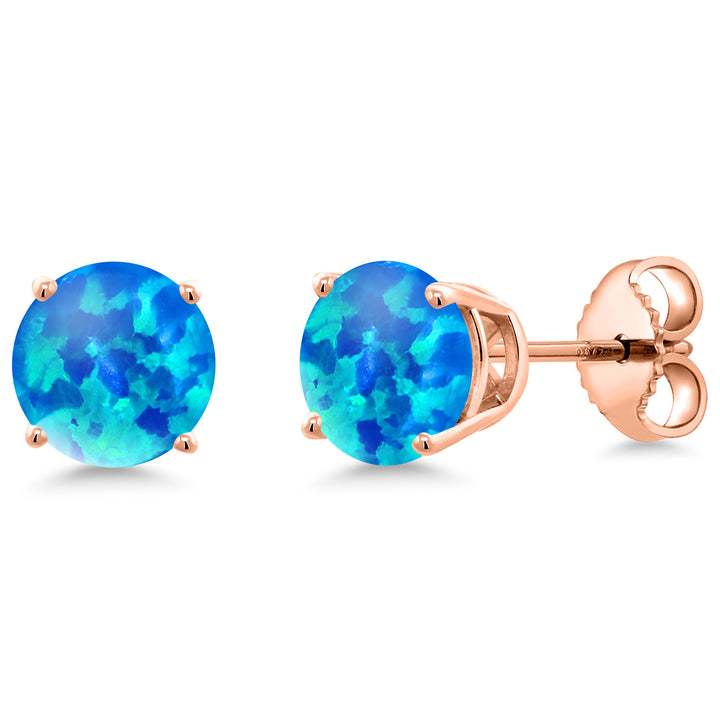 Blue Simulated Opal-Cabochon - October_Earrings in 925 Rose Gold Plated Silver