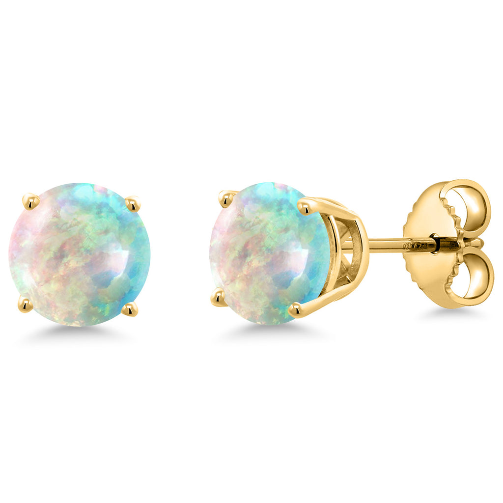 White Simulated Opal-Cabochon - October_Earrings in 925 Yellow Gold Plated Silver
