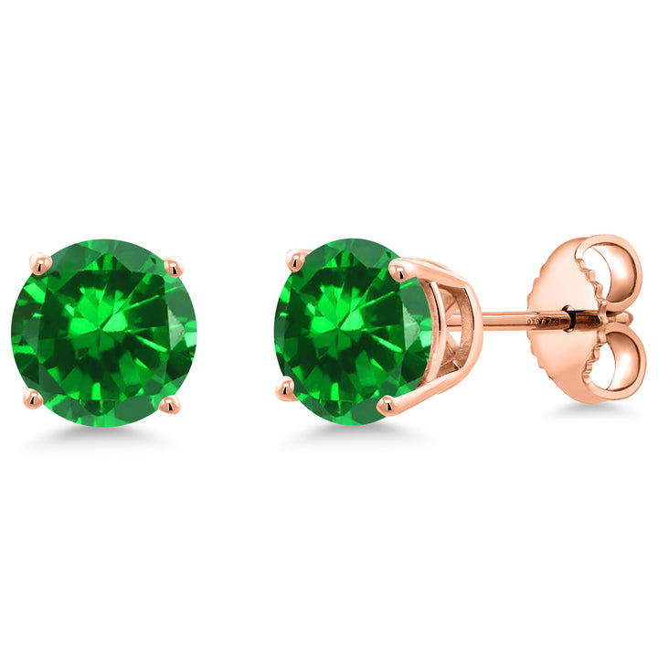 Created Emerald - May_Earrings in 925 Rose Gold Plated Silver