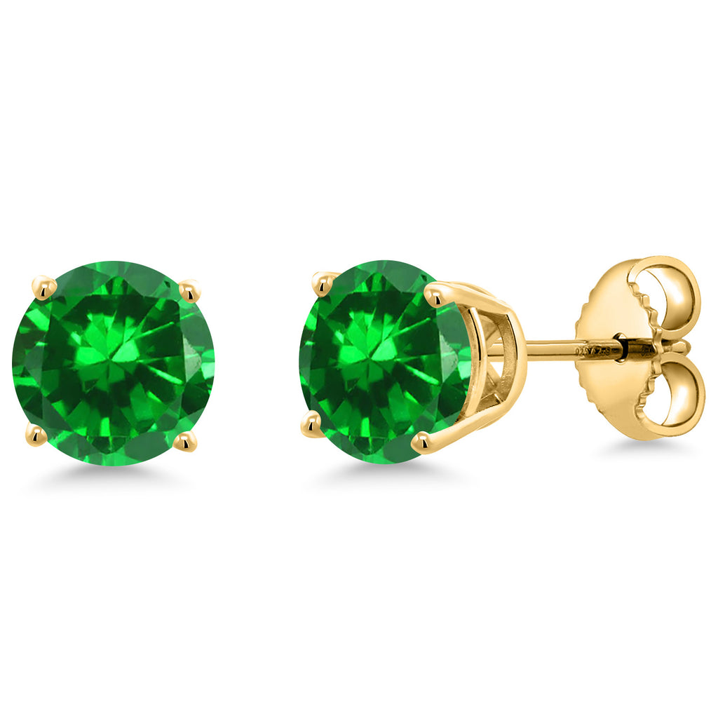 Created Emerald - May_Earrings in 925 Yellow Gold Plated Silver