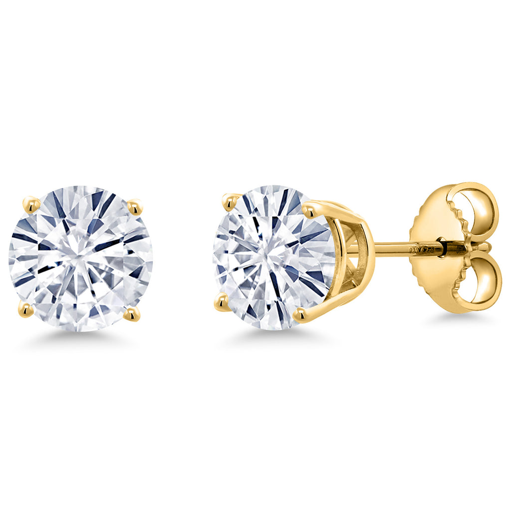 White Moissanite - April_Earrings in 925 Yellow Gold Plated Silver