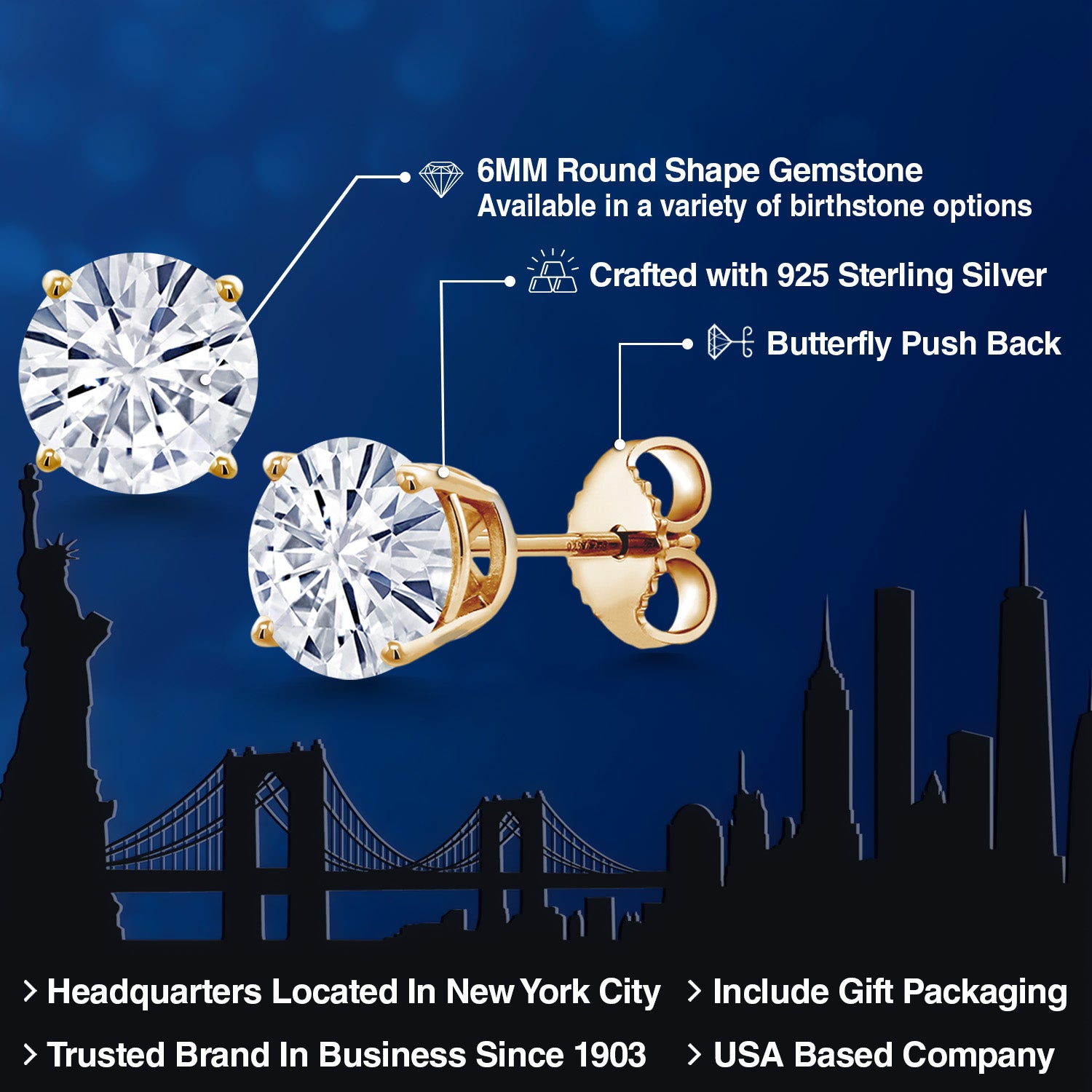 Earrings in 925 Yellow Gold Plated Silver