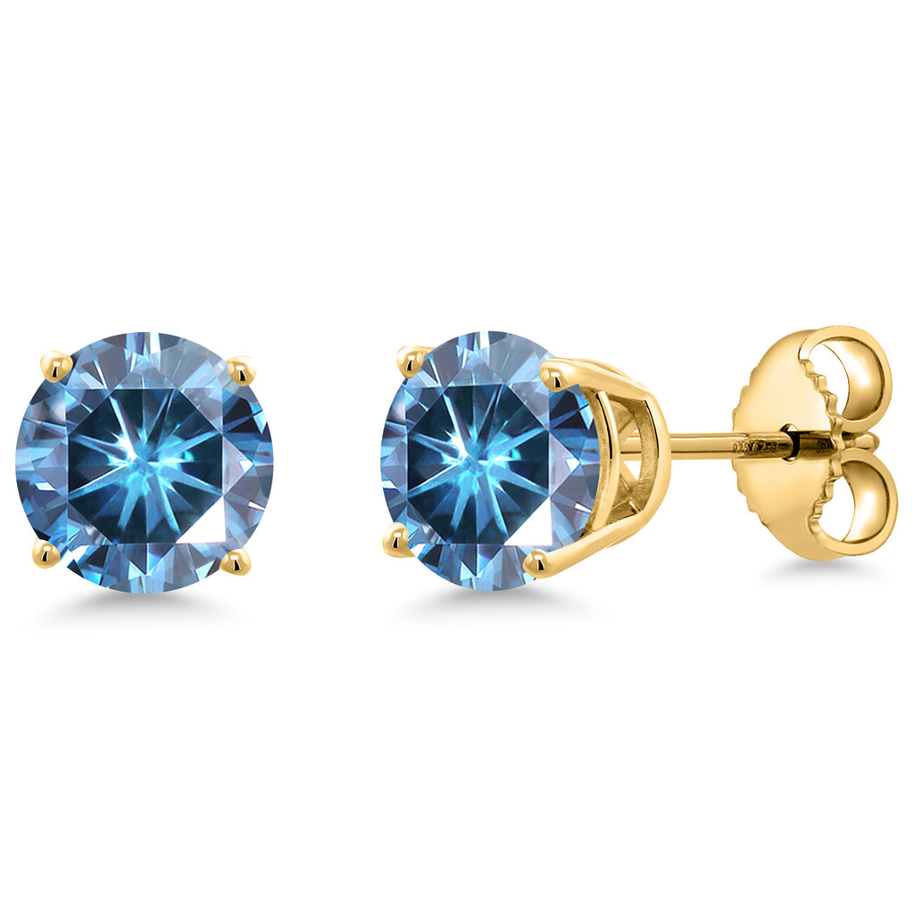 Persian Blue Moissanite - April_Earrings in 925 Yellow Gold Plated Silver