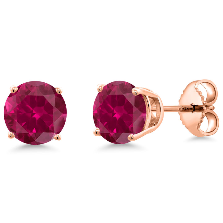 Created Ruby - July_Earrings in 925 Rose Gold Plated Silver