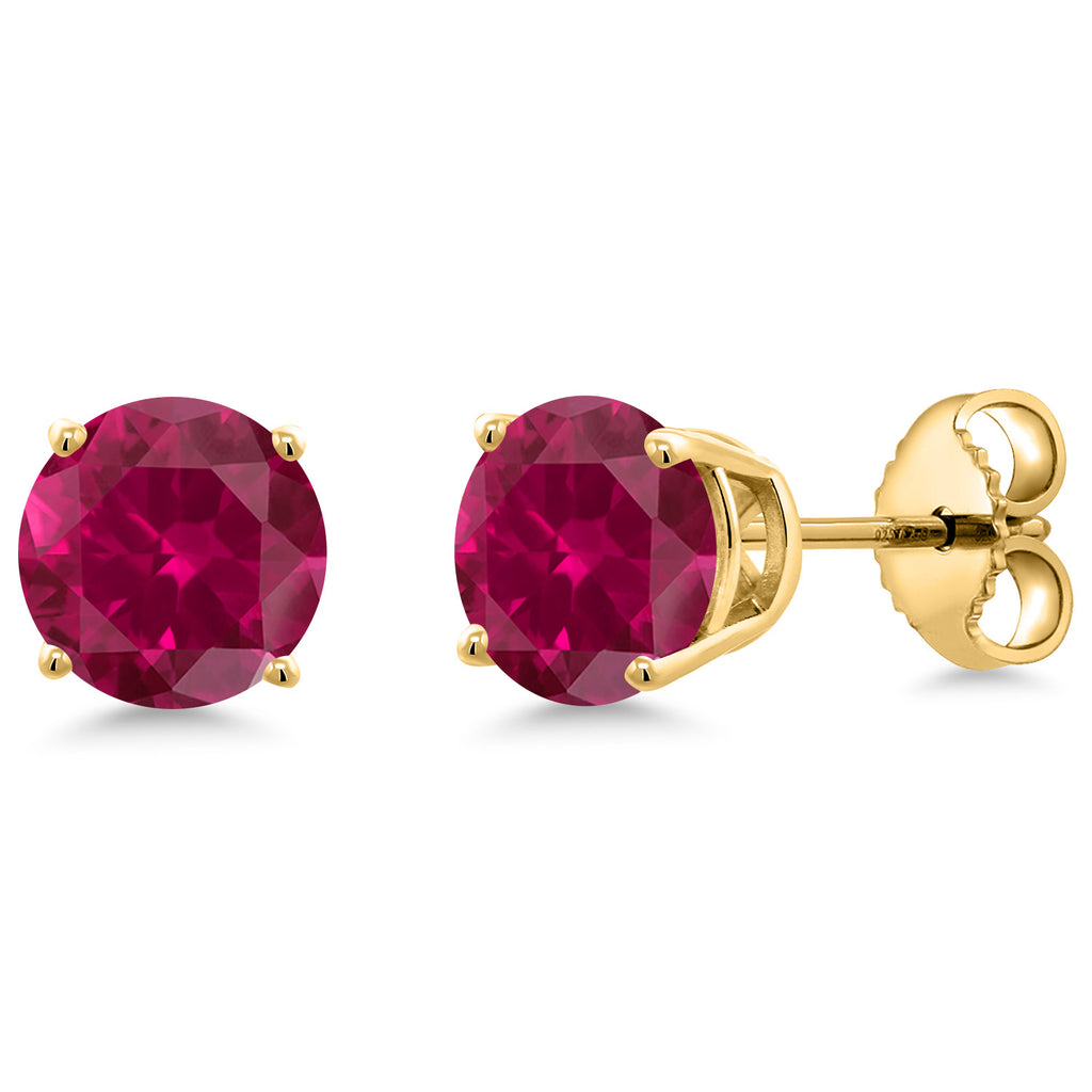 Created Ruby - July_Earrings in 925 Yellow Gold Plated Silver