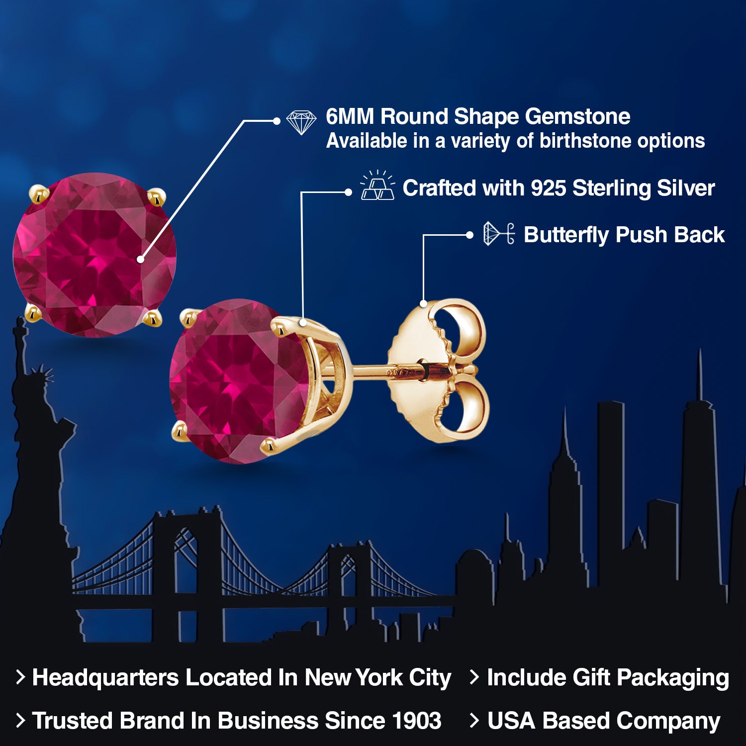 Earrings in 925 Yellow Gold Plated Silver