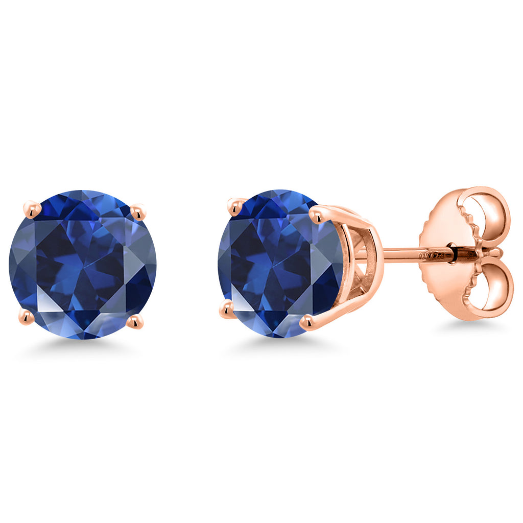 Blue Created Sapphire - September_Earrings in 925 Rose Gold Plated Silver