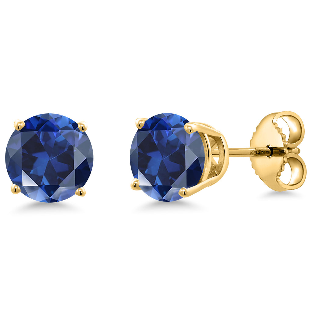Blue Created Sapphire - September_Earrings in 925 Yellow Gold Plated Silver