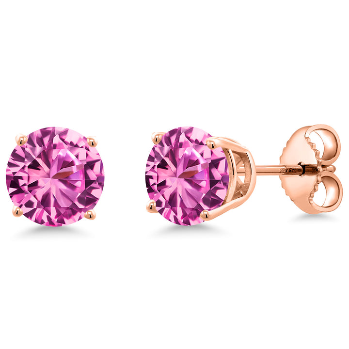 Pink Created Sapphire - September_Earrings in 925 Rose Gold Plated Silver