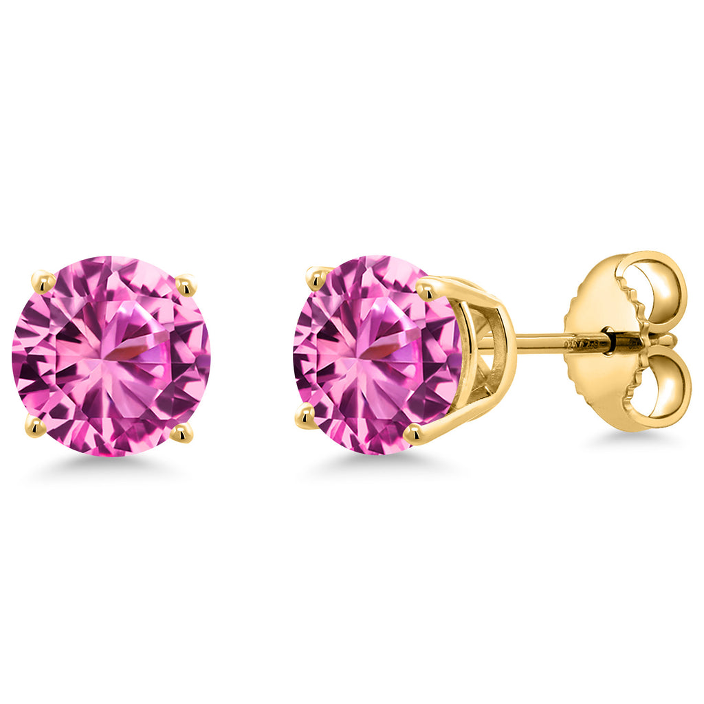 Pink Created Sapphire - September_Earrings in 925 Yellow Gold Plated Silver