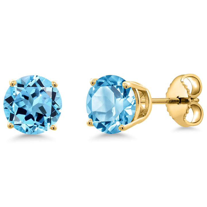 Swiss Blue Topaz - November_Earrings in 925 Yellow Gold Plated Silver