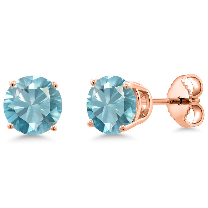 Blue Zircon_Earrings in 925 Rose Gold Plated Silver