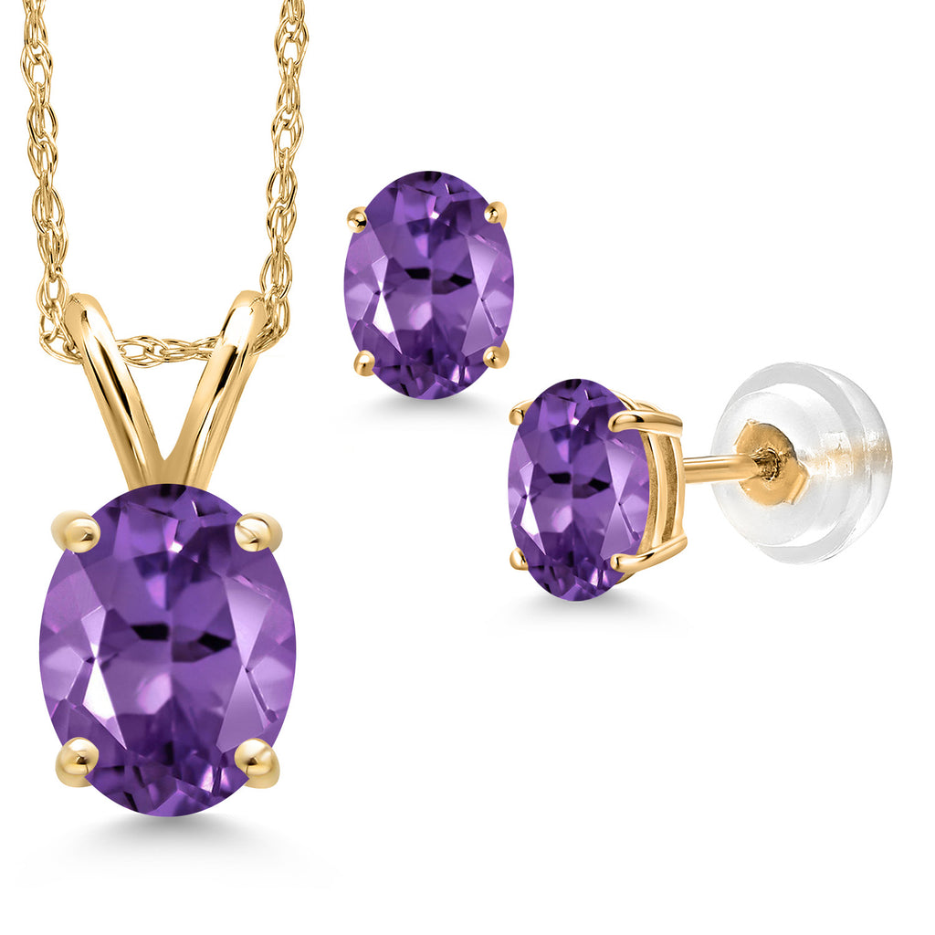 Amethyst - February_Pendant Earrings Set in 14K Yellow Gold