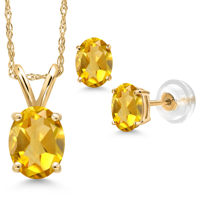 Citrine - November_Pendant Earrings Set in 14K Yellow Gold