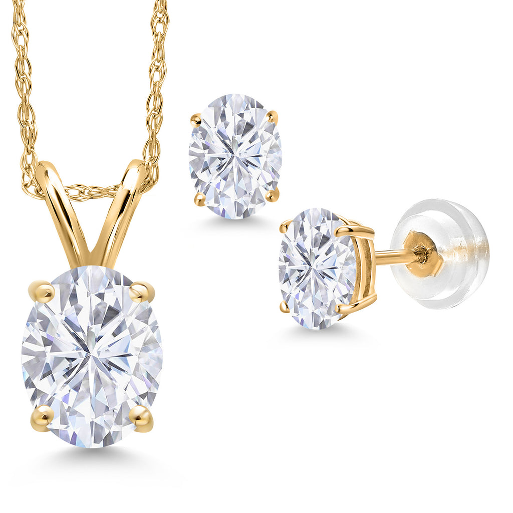 White Moissanite - April_Pendant Earrings Set in 14K Yellow Gold