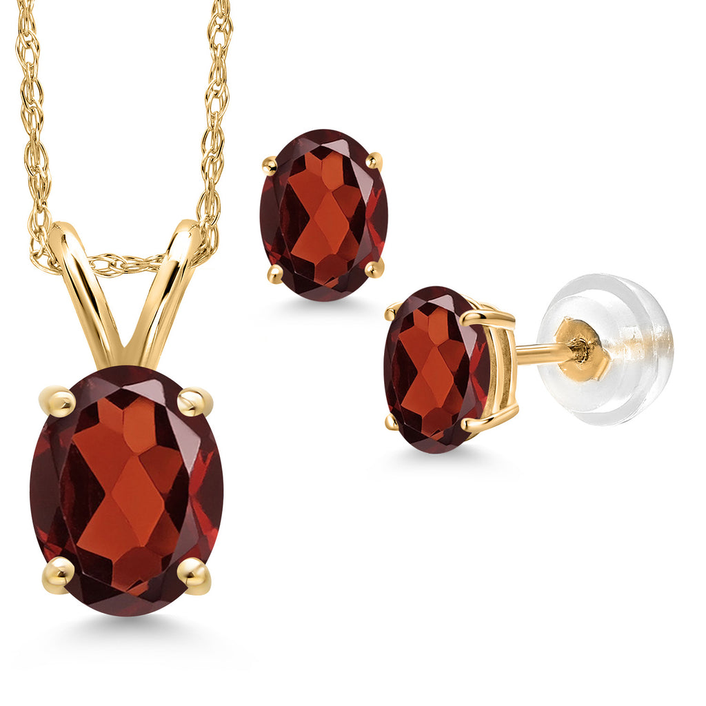 Garnet - January_Pendant Earrings Set in 14K Yellow Gold