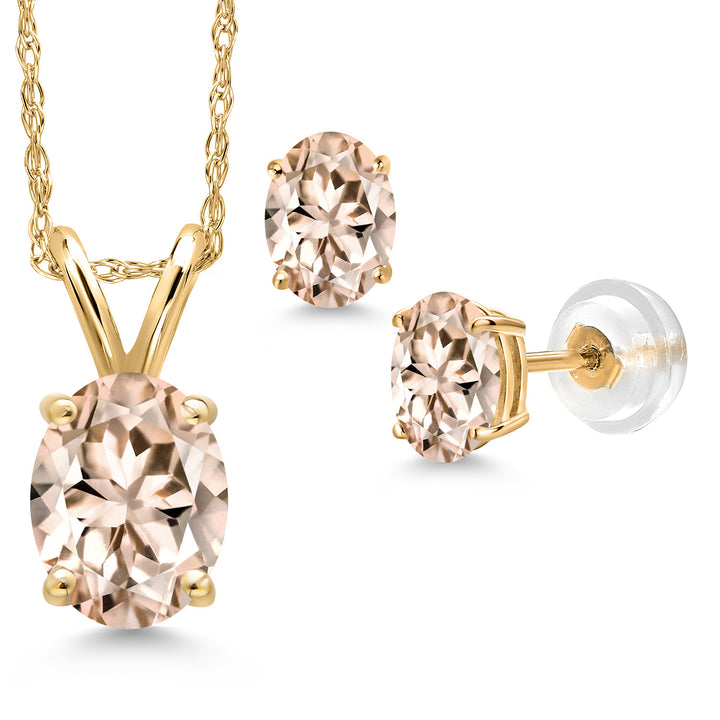Morganite - October_Pendant Earrings Set in 14K Yellow Gold