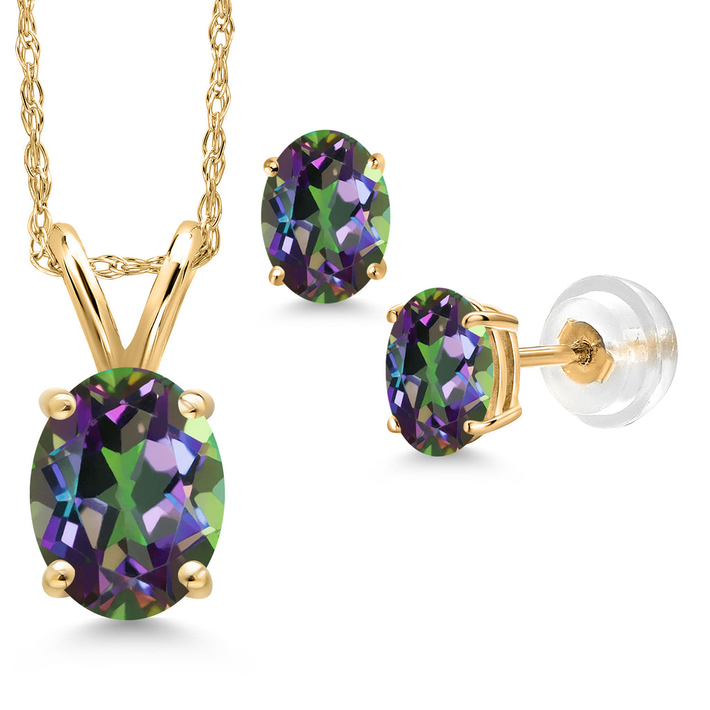 Green Mystic Topaz_Pendant Earrings Set in 14K Yellow Gold