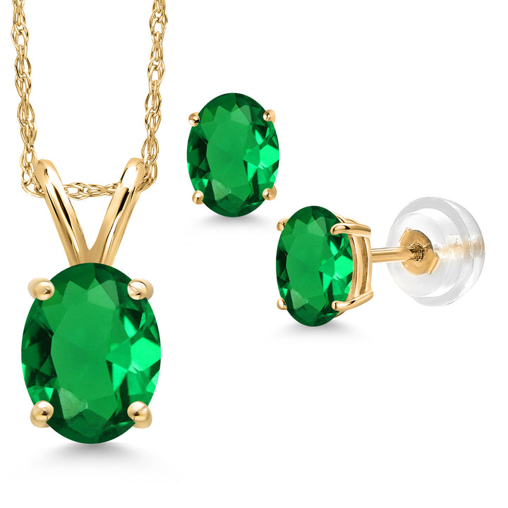 Nano Emerald - May_Pendant Earrings Set in 14K Yellow Gold