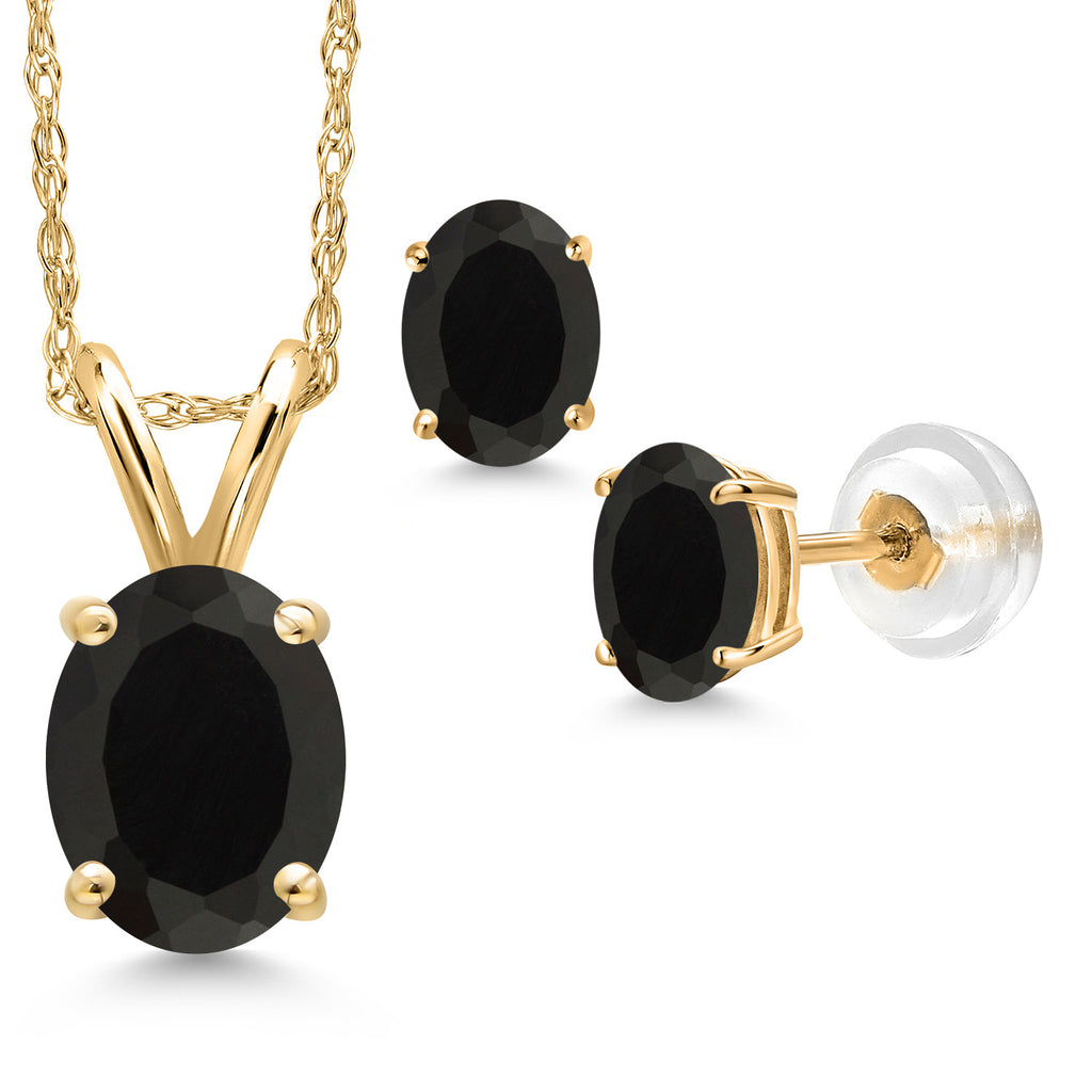 Onyx - December_Pendant Earrings Set in 14K Yellow Gold