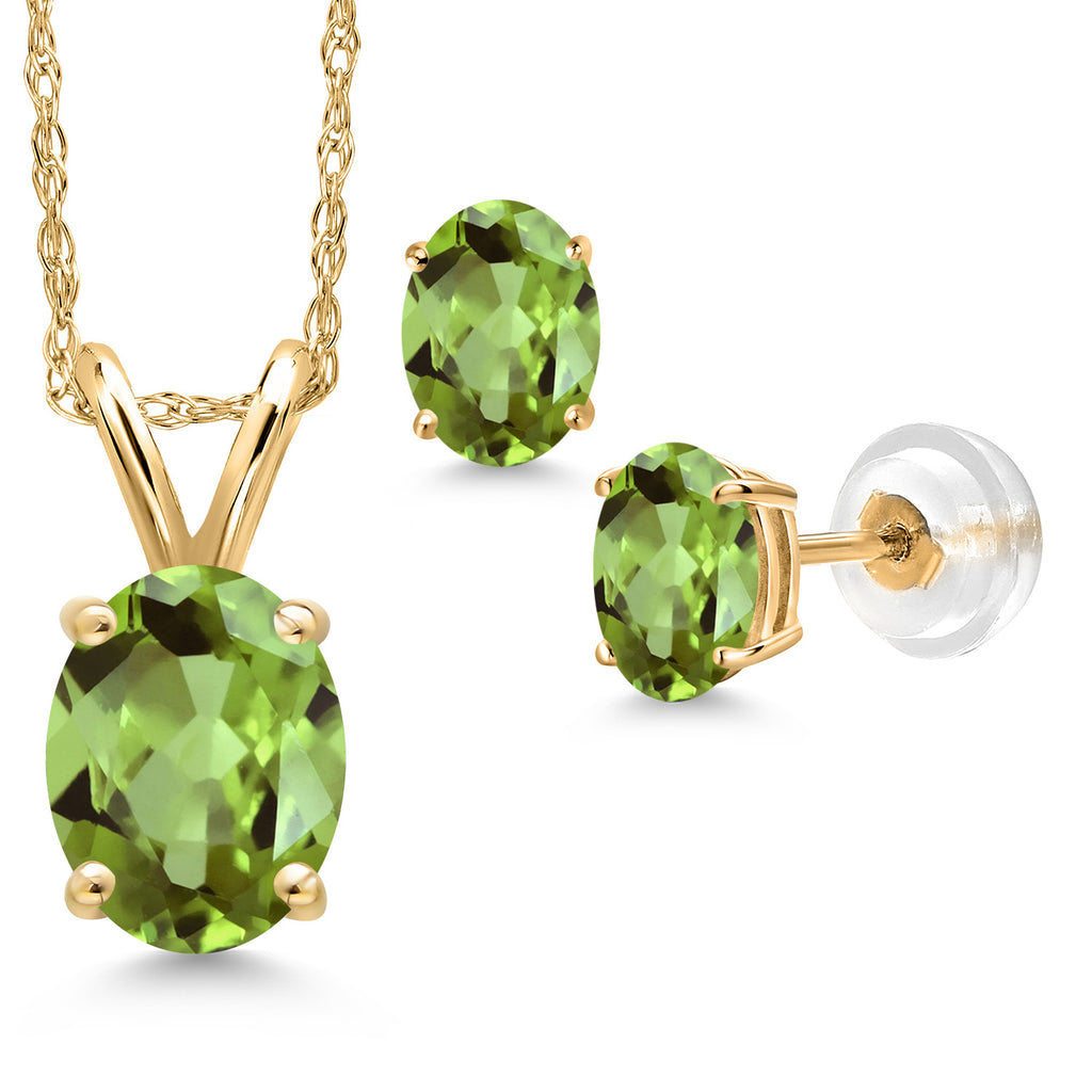 Peridot - August_Pendant Earrings Set in 14K Yellow Gold